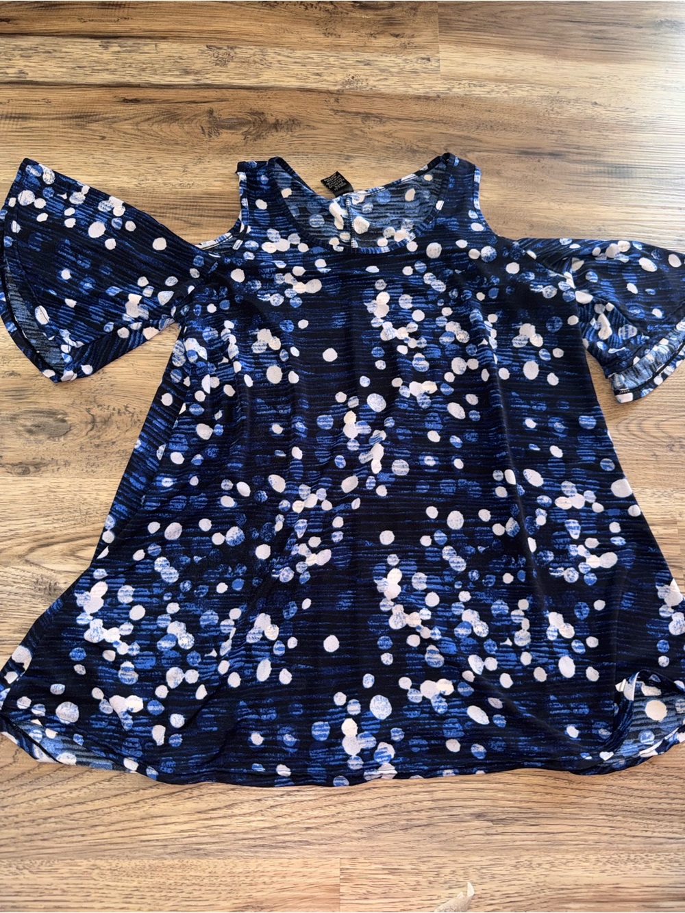Girls Navy Blue Cold-Shoulder Dot Print tunic top